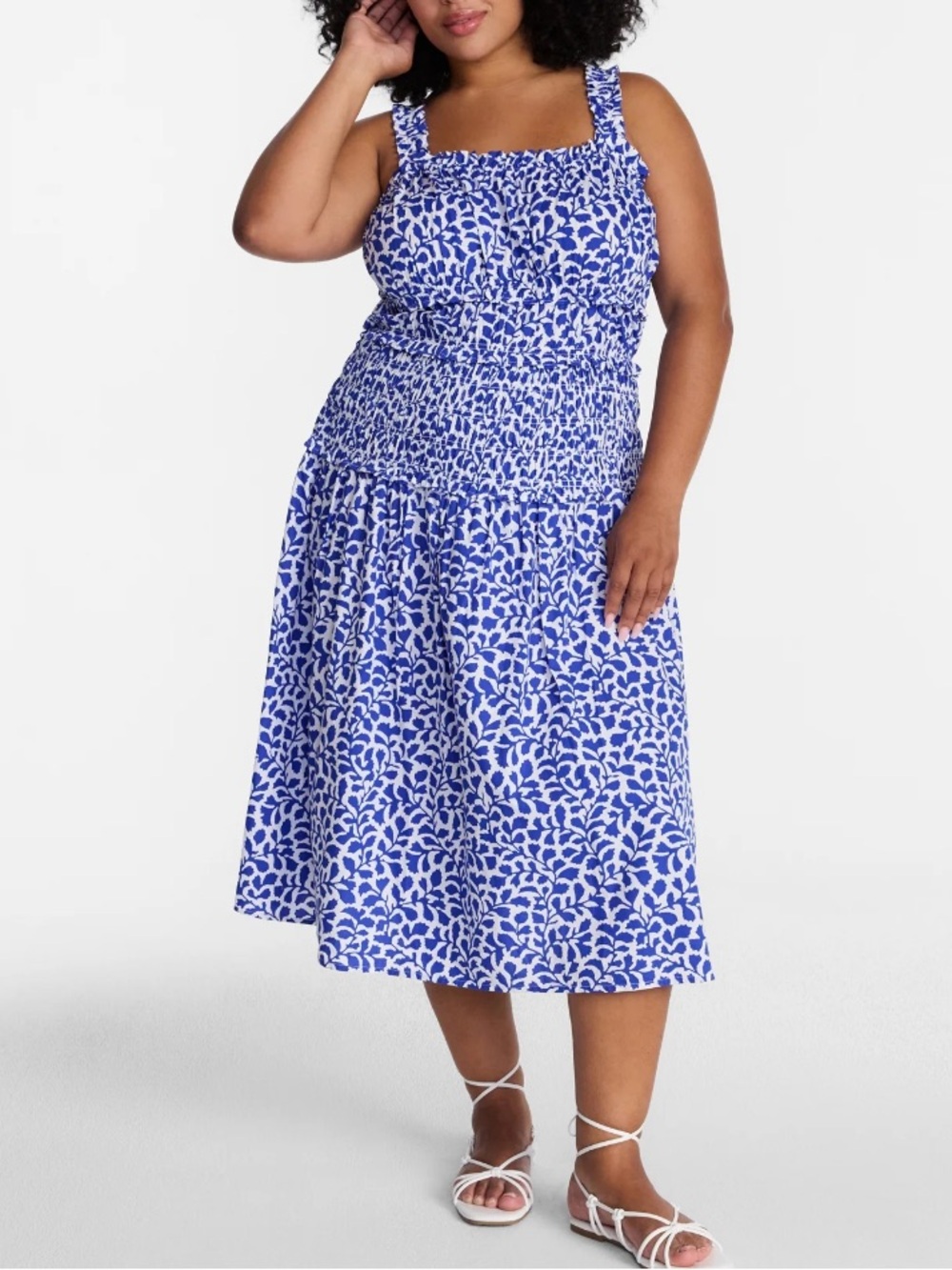 Time and Tru Blue and White Floral Smocked Sundress LIKE NEW plus size XXL 20
